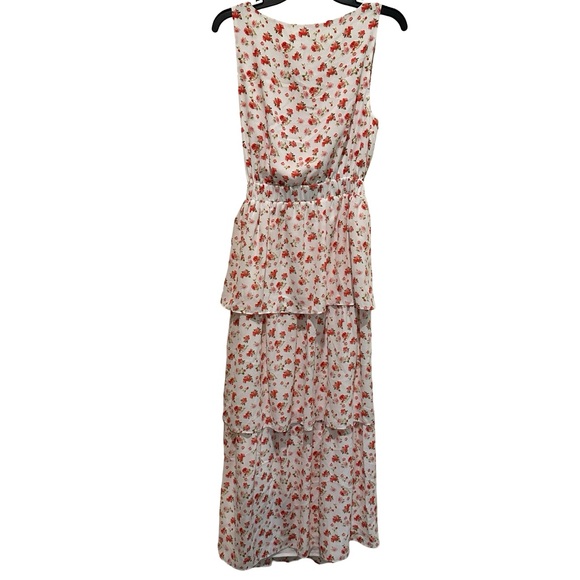 Wayf Jaci Tie Front Cutout Floral Midi Dress Tiered Skirt White Pink M NWT - Picture 3 of 7